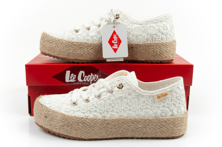 Teniși Lee Cooper pentru femei cu șireturi, platformă albă