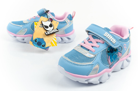 Pantofi sport Leomil pentru copii, model Stitch, ușori, cu velcro, LED, albaștri