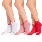 Șosete până la gleznă din bumbac, Puma, set de 3 perechi, roz/roșu/alb
