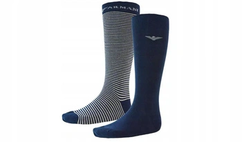 Șosete până la genunchi din bumbac Emporio Armani, bleumarin, set de 2