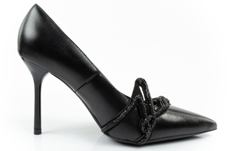 Pantofi de damă Karl Lagerfeld Sarabande cu toc înalt din piele naturală neagră [KL30919M 1M0]