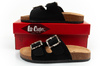 Sandale Slip-On pentru femei Lee Cooper, piele întoarsă neagră, confortabile, ușoare
