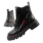 Ghete Lee Cooper, Ghete de drumeție pentru femei, Ghete Chelsea din piele, Negru și roșu