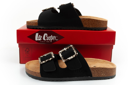 Sandale Slip-On pentru femei Lee Cooper, piele întoarsă neagră, confortabile, ușoare