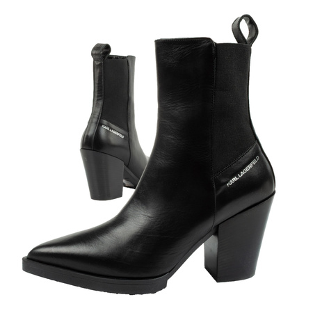 Ghete cowboy Karl Lagerfeld, cizme cowboy pentru femei, piele neagră [KL31264 000]