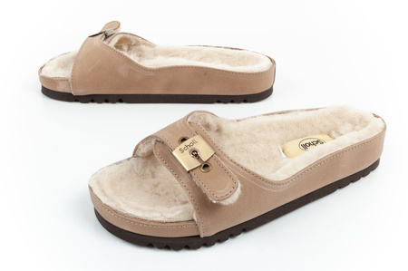 Flip-flops pentru damă Scholl Iconic MEG Taupe [F303171062] Blană, bej.