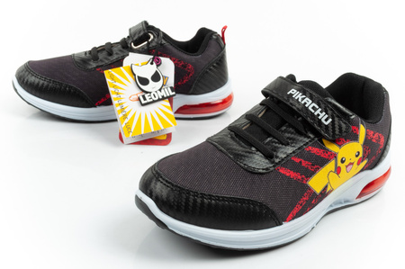 Pantofi sport pentru copii Leomil, adidași ușori Pokemon cu velcro, LED, negri