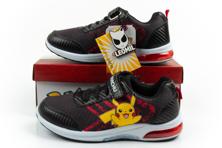 Pantofi sport pentru copii Leomil, adidași ușori Pokemon cu velcro, LED, negri