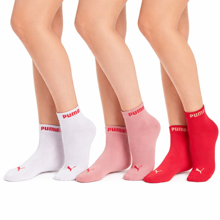 Șosete până la gleznă din bumbac, Puma, set de 3 perechi, roz/roșu/alb