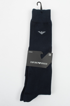 Șosete până la genunchi din bumbac Emporio Armani, bleumarin, set de 2