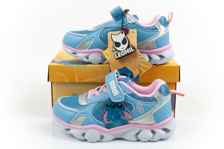 Pantofi sport Leomil pentru copii, model Stitch, ușori, cu velcro, LED, albaștri