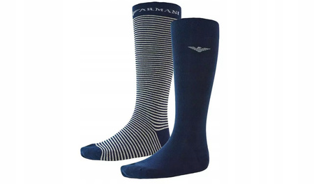 Șosete până la genunchi din bumbac Emporio Armani, bleumarin, set de 2