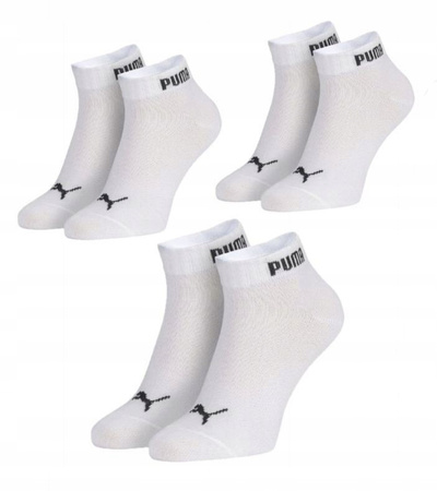 Șosete unisex Puma, pachet de 3 perechi, din bumbac, până la gleznă, albe