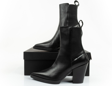 Ghete cowboy Karl Lagerfeld, cizme cowboy pentru femei, piele neagră [KL31264 000]