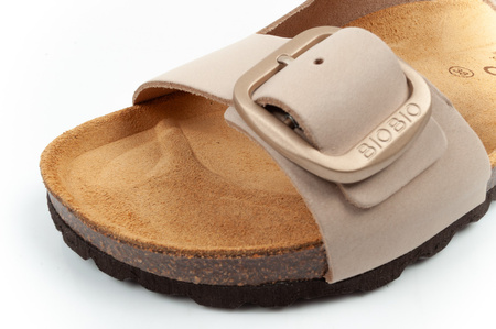 Sandale damă Bio Bio, model slip-on, piele naturală, bej