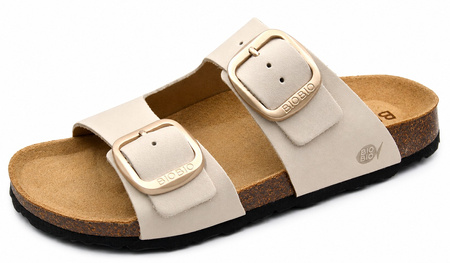 Sandale damă Bio Bio, model slip-on, piele naturală, bej